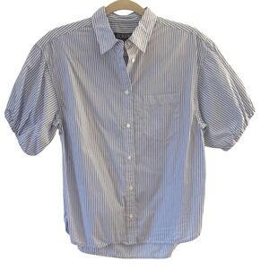 J.Crew Womens Blue White Striped Puff Sleeve Button Down Cotton Shirt Size 6